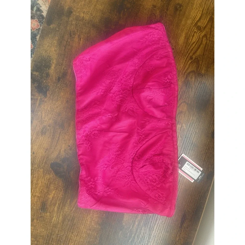 PrettyLittleThing Plus Hot Pink Lace Cup Detail Bandeau Corset Top NWT Size 16‎ - Picture 2 of 8